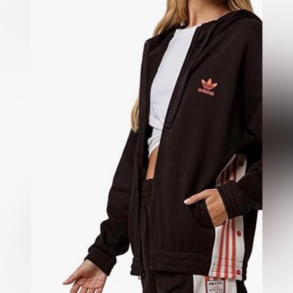 Adidas Originals long Full Zip Hoodie with side Snap Closures